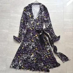 良品 ダイアンフォンファステンバーグ ラップワンピース シルク100% 総柄