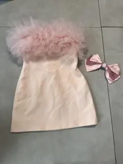 ZARA ボリュームチュールショートワンピース　Mドレス　ベア　ピンク