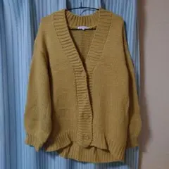 GLOBAL WORK 厚手Vネックカーディガン イエロー