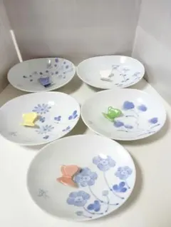 有田焼　高山窯　染付　絵変わり　オーバルプレートと蝶型　箸置き　各5