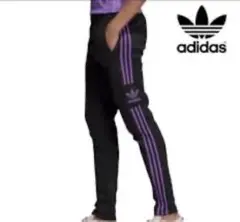 201 adidas トラックパンツ ブラック×パープル Lサイズ