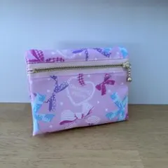 フタにファスナー☆移動ポケット☆りぼん☆ピンク☆ハンドメイド☆女の子