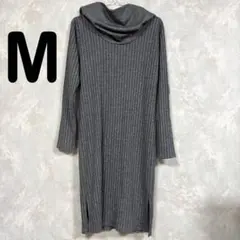 【美品】Salire サリア 薄手 ニットワンピース グレー 長袖 ひざ丈 M