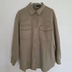 【美品】ZARA ベージュ スエード シャツジャケット USA M