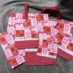 ハート柄トートバッグ レッスンバッグ★7点セット　ハンドメイド　入園バック