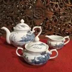 有田焼　染付　山水　ティーポット　ミルクピッチャー　シュガーポット３点セット