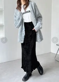 GeeRA ブラック ベロアプリーツロングスカート