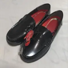 新品 ルーズローファー 靴 ブラック レッド 23.0cm レディース