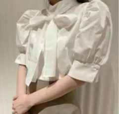 snidel スナイデル リボン付きパフスリーブブラウス