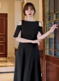 Adelaide Slit Sleeve Belted Dress black