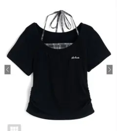 グレイル　チェック柄ホルターネックロゴ刺繍トップス[at2537]