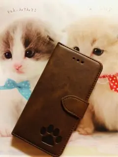 iPhone 11猫ちゃんネコ肉球焼印手帳ケース
