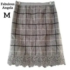 ✨１点物✨ファビュラスアンジェラ 裾レース チェック柄 ウール混スカート【М】