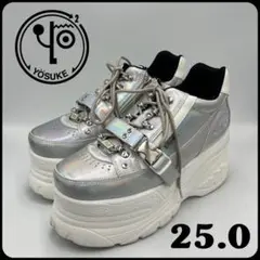 【YOSUKE/ヨースケ】厚底レースアップスニーカー　シルバーコンビ25cm
