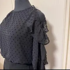 ZARA 黒 ドット柄 フリル袖 オールインワン　XS