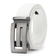 本革 穴無し自動ベルト 白 カジュアル 通勤 ビジネス ゴルフ I2