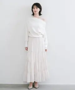 ココディール　完売新品タグ付きレース切替ティアードサテンスカート