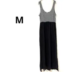 大人可愛い♡ボーダー×総レースマキシワンピース 切り替え スリット 透け感 夏