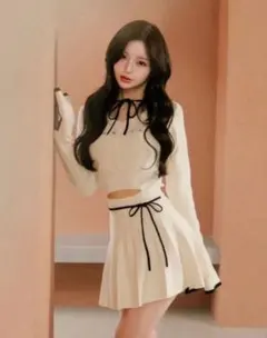Darich ウエストオープンリボンデザインニットミニワンピース