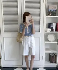 nugu HEYLADY ストライプ半袖ボタンTシャツ