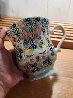 ご予約♪ポーリッシュポタリー＊うさぎプレート&マグ250mlカモミール カリヒ ご予約♪ポーリッシュポタリー＊うさぎプレート&マグ250mlカモミール
