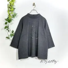 Topys ウール 100% ニット カットソー チャコールグレー 刺繍 日本製