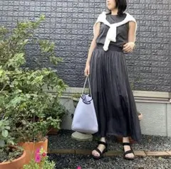 美品☆プラステ　 スカートセットアップ　エアリーサテンマキシスカート　ブラウス