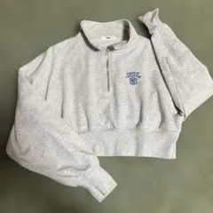 WEGO ハーフジップ クロップドスウェット L グレー