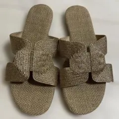 ZARA 新品ベージュゴールドフラットサンダル　37