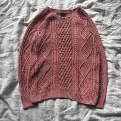 GAP 赤ピンクケーブルニットセーター フィッシャーマンニット アラン編みニット