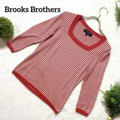 ブルックスブラザーズ　七分袖ニットカットソー　赤白ボーダー　カジュアル XS