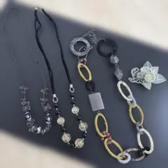 ヴィンテージビーズネックレスと花のブローチセット