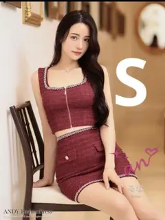 完売品 an アン レッド S ラメツイード ビジュー セットミニドレス キャバ