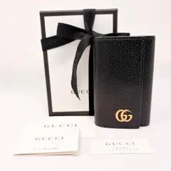 新品未使用 GUCCI ブラックレザーキーケース キーリング 蜂モチーフ