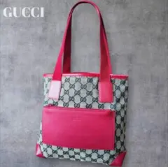【美品】GUCCI グッチ GGキャンバス レザー トートバッグレッド赤