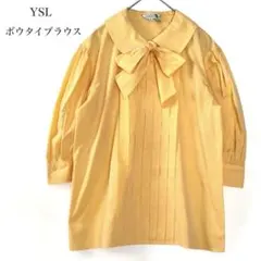 k ヴィンテージ イヴサンローラン 絹100 ボウタイブラウス ダイヤ柄 M
