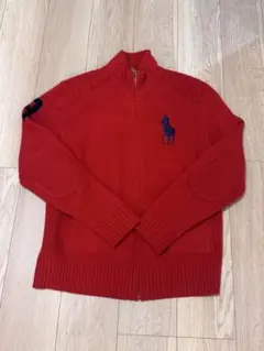 ポロ・ラルフ・ローレン レッドジップアップセーターLサイズ