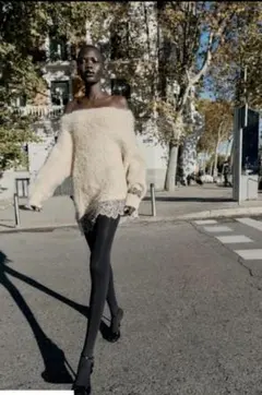 zara レースコンビニットセーター　M