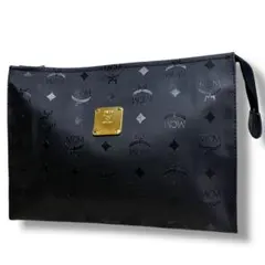 極美品✨MCM クラッチバッグ　セカンドバッグ　ラバー　レザー　黒　ブラック