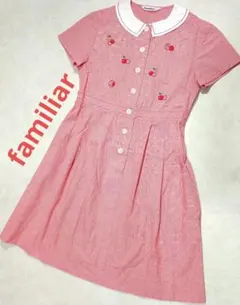 familiar　半袖ワンピース　襟付き　綿100%　 ギンガムチェック