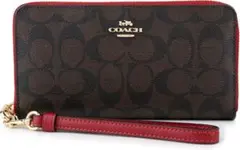 新品 COACH C4452 ラウンドジップ コンパクト財布 ブラウン×レッド
