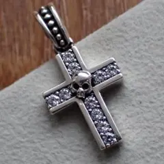 SV（シルバー）スカル＆クロス キュービックジルコニア ペンダント・トップ