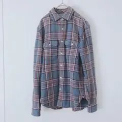 GAP チェック柄　長袖ボタンシャツ　フロントポケット　カジュアル　青系　XS