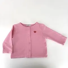 【ミキハウス】長袖カーディガン ピンク 70〜80 綿100％ ハートロゴ刺繍