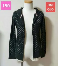 150 ユニクロ　パーカー　黒✕白　ドット柄　ジップパーカー　女の子　女子