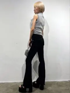 サイドオープンハイウエストフレアジーンズ　XS