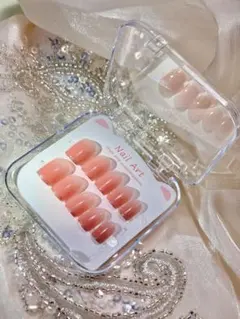 グラデーションネイルチップ ピンクベージュ×ラメフレンチ シンプル24枚セット