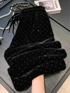 グリッターベロアイージーパンツ　ドット パンツ ストーン