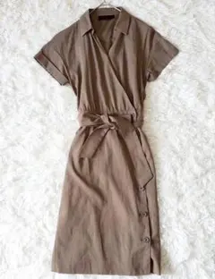 アンタイトル シャツワンピース ノースリーブ ベルト付き ミモレ丈 カーキ 上品