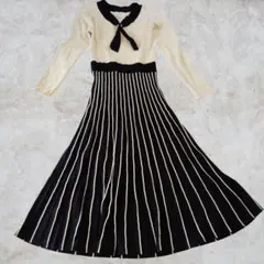 ジルバイジルスチュアート　ボウタイデザイン　ストライプスカート　ニットワンピース